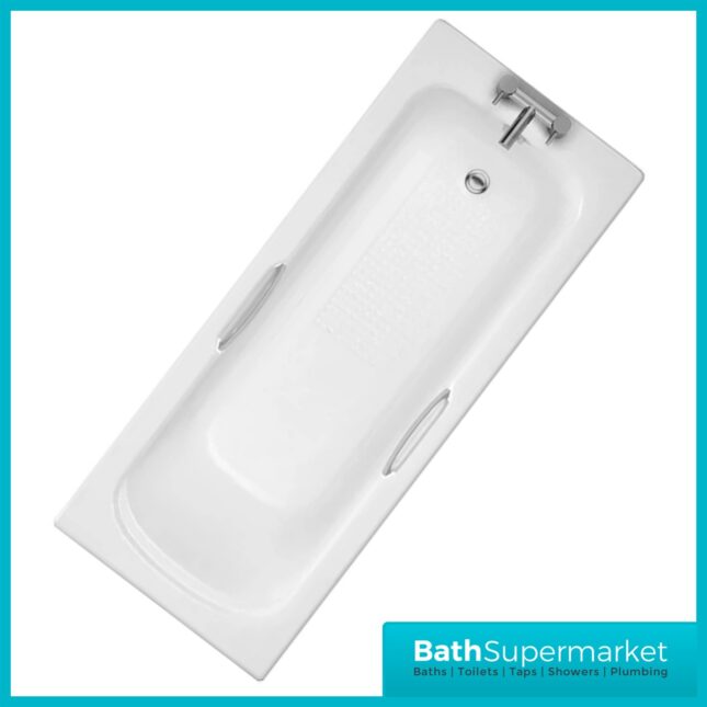 Marina Gripped Modern White Single Ended Acrylic Bath Twin Grip Chrome - Various Sizes - Image 3