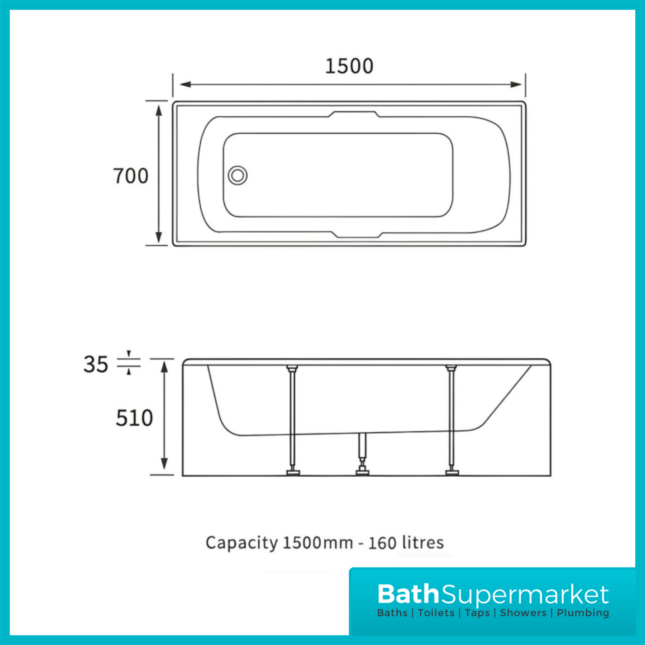 Harbor Gripped Modern White Single Ended Acrylic Bath Twin Grip Chrome - Various Sizes