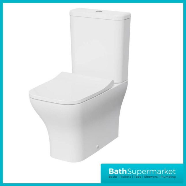 Kartell Eklipse Square Open Back Rimless Close Coupled Toilet Pan With Cistern & Soft Close Seat