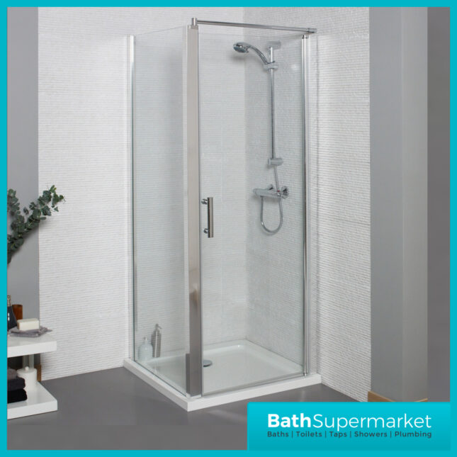 K-Vit KV6 Chrome Frame Pivot 6mm Glass Shower Door 700mm – 900mm Wide