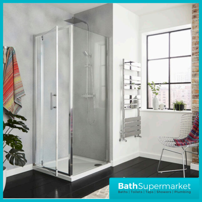 K-Vit KV6 Chrome Frame Pivot 6mm Glass Shower Door 700mm – 900mm Wide