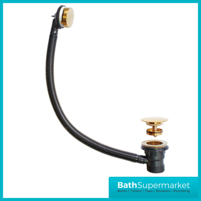 Aeris Brushed Brass Round Easy Clean Sprung Bath Waste & Overflow