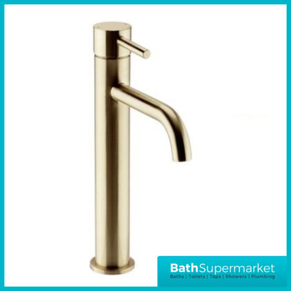 Aeris Brushed Brass High Rise Mono Basin Mixer Lever Handle Tap