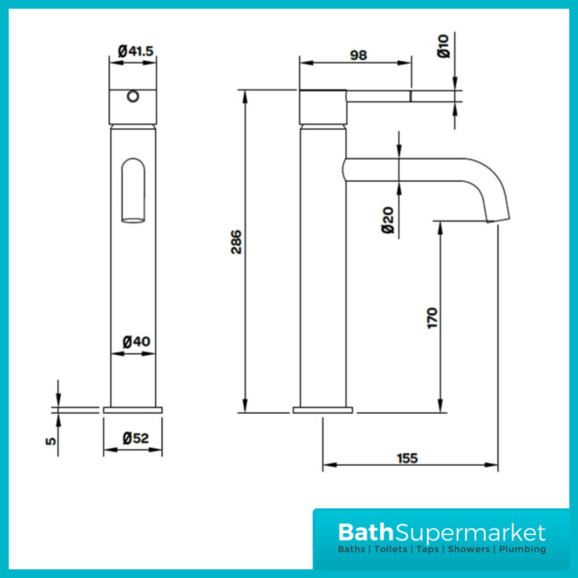 Aeris Brushed Brass High Rise Mono Basin Mixer Lever Handle Tap