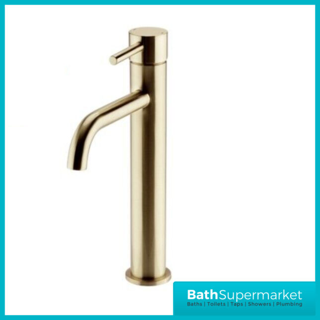 Aeris Brushed Brass High Rise Mono Basin Mixer Lever Handle Tap