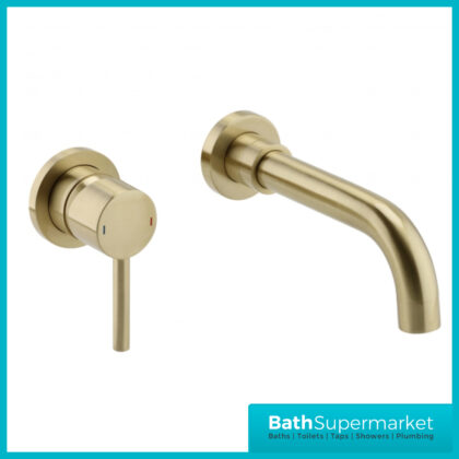 Aeris Brushed Brass Wall Mounted Single Lever Handle Basin Mixer Tap