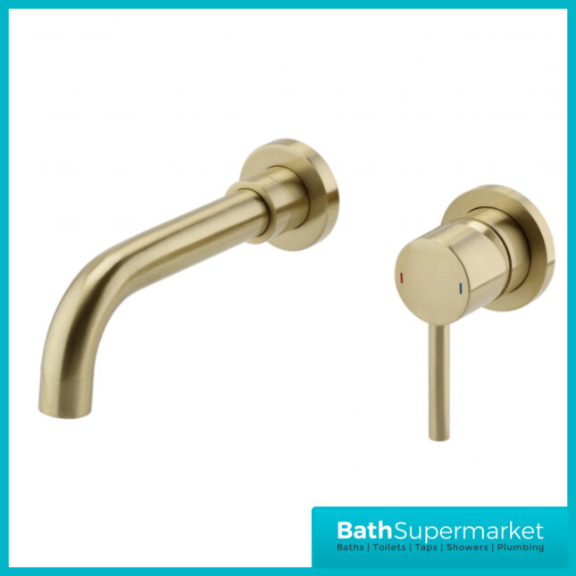 Aeris Brushed Brass Wall Mounted Single Lever Handle Basin Mixer Tap