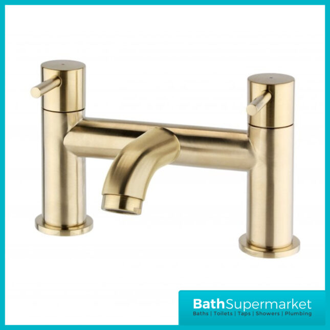 Aeris Brushed Brass Bath Filler Mixer Twin Lever Handle Tap