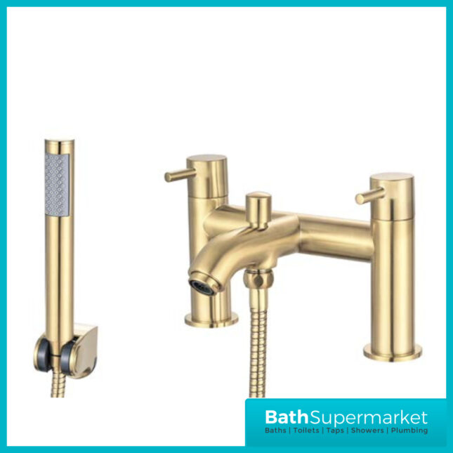 Aeris Brushed Brass Bath Shower Mixer Twin Lever Handle Tap