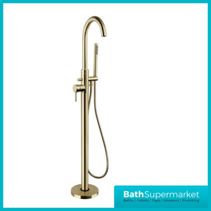 Aeris Brushed Brass Freestanding Bath Shower Mixer Tap With Shower Kit