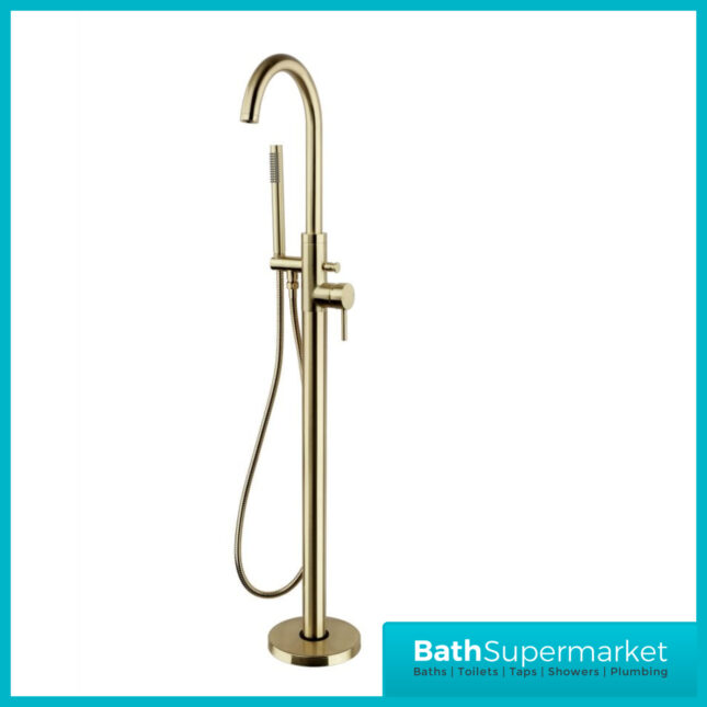 Aeris Brushed Brass Freestanding Bath Shower Mixer Tap With Shower Kit