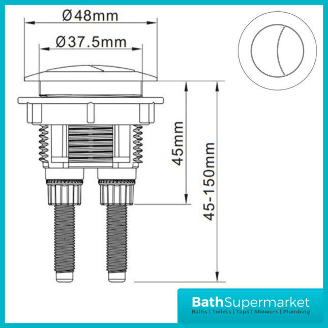 Aeris Brushed Brass Cistern Flush Button 38mm Hole - Image 4
