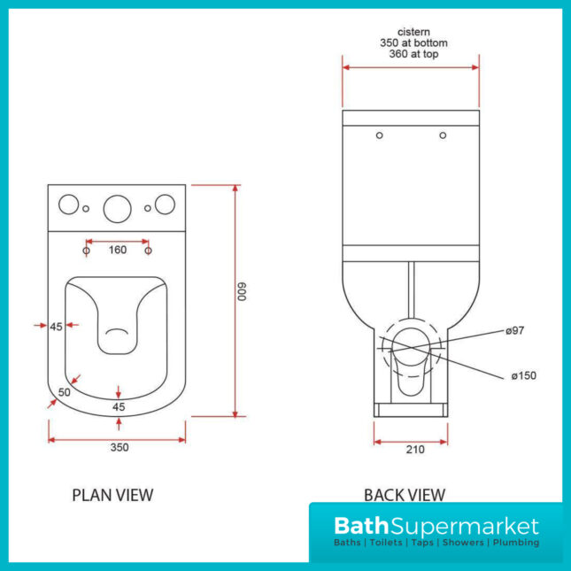 Kartell Pure Open Back Rimless Close Coupled Toilet Pan With Cistern & Soft Close Seat