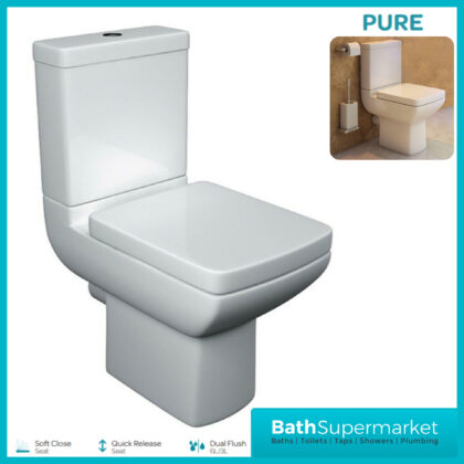 Kartell Pure Open Back Rimless Close Coupled Toilet Pan With Cistern & Soft Close Seat