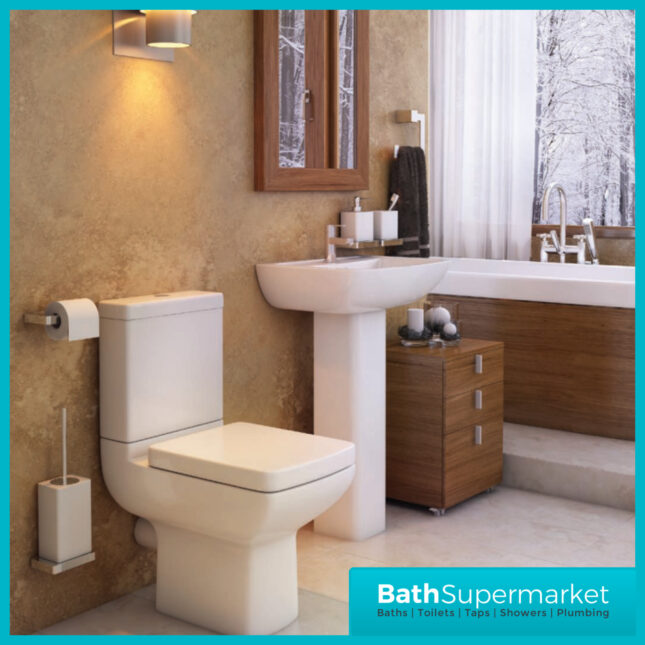 Kartell Pure Open Back Rimless Close Coupled Toilet Pan With Cistern & Soft Close Seat