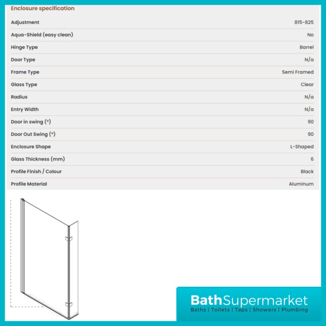 Titan Shower Bath L Shaped With Black Screen & Front Panel 1500mm - 1800mm Sizes