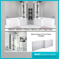 Titan Right Handed Shower Bath L Shaped With Black Screen & Front Panel 1500mm – 1800mm Sizes