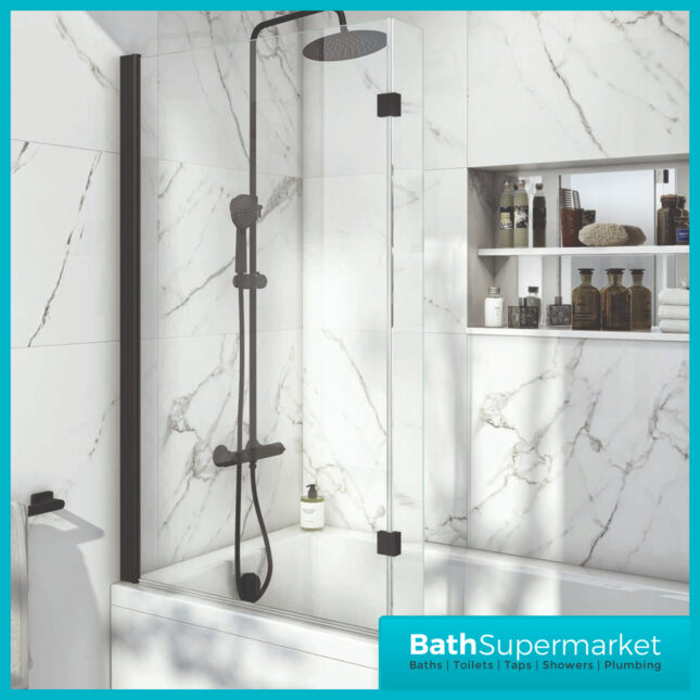 Titan Left Handed Shower Bath L Shaped With Black Screen & Front Panel 1500mm - 1800mm Sizes - Image 3