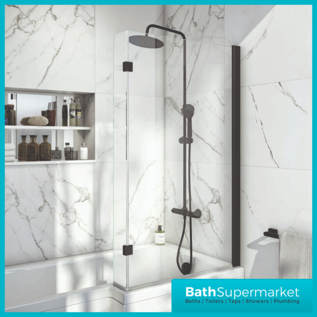 Titan Right Handed Shower Bath L Shaped With Black Screen & Front Panel 1500mm – 1800mm Sizes - Image 4