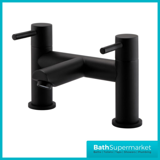 Aeris Matt Black Bath Filler Mixer Twin Lever Handle Tap - Image 4