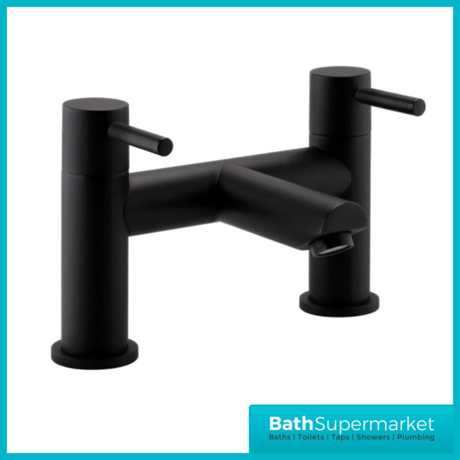 Aeris Matt Black Bath Filler Mixer Twin Lever Handle Tap - Image 2