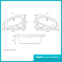 AquaVolere Offset Corner Bath & Panel W/Legs 1500 x 950 x 600mm LH/RH 0TH