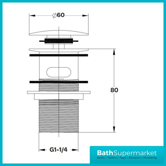 Aeris Brushed Brass Round Click Clack Slotted Basin Waste - Image 2