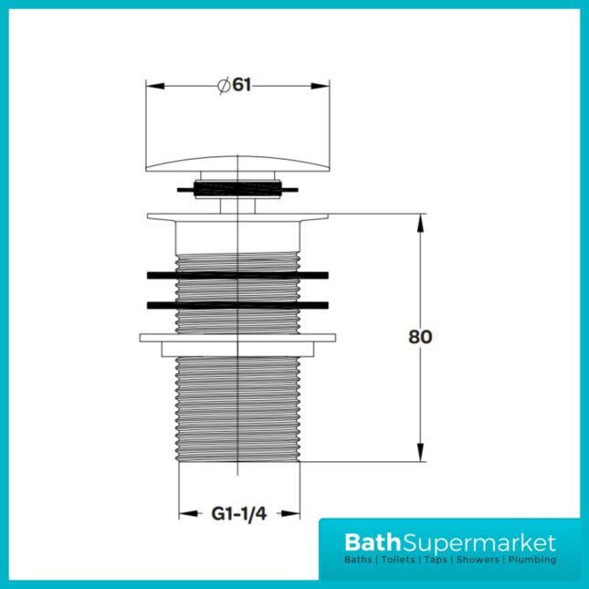 Aeris Brushed Brass Round Click Clack Unslotted Basin Waste - Image 2