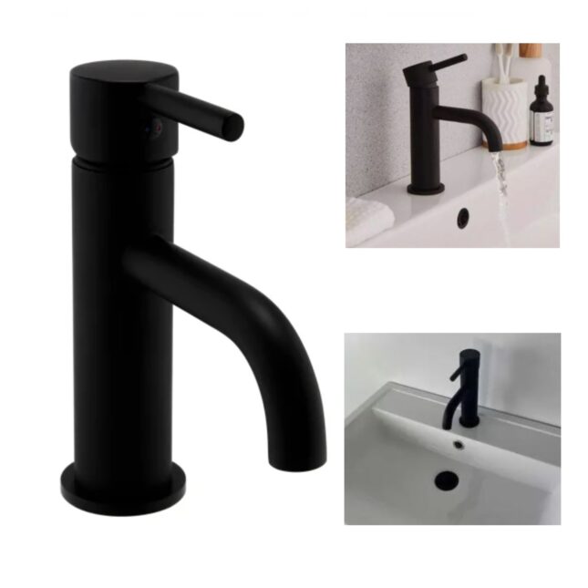 Aeris Matt Black Mono Basin Mixer Lever Handle Tap - Image 6
