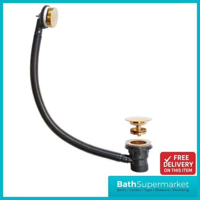 Aeris Brushed Brass Round Easy Clean Sprung Bath Waste & Overflow