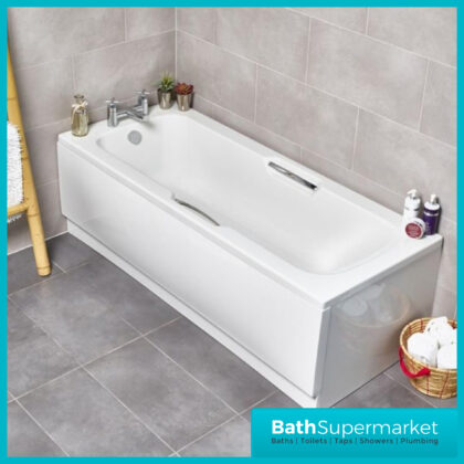 Marina Gripped Modern White Single Ended Acrylic Bath Twin Grip Chrome - Various Sizes