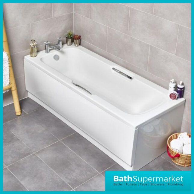Marina Gripped Modern White Single Ended Acrylic Bath Twin Grip Chrome - Various Sizes