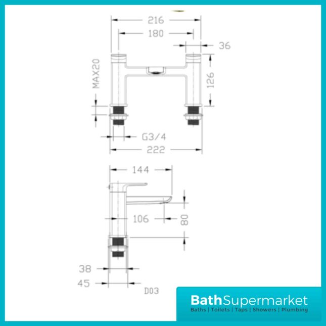 Synergy Studio D Brushed Brass Bath Filler Tap SY-D03BB