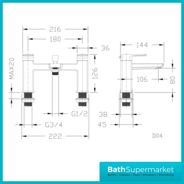 Synergy Studio D Brushed Brass Bath Shower Filler Mixer Tap SY-D04BB