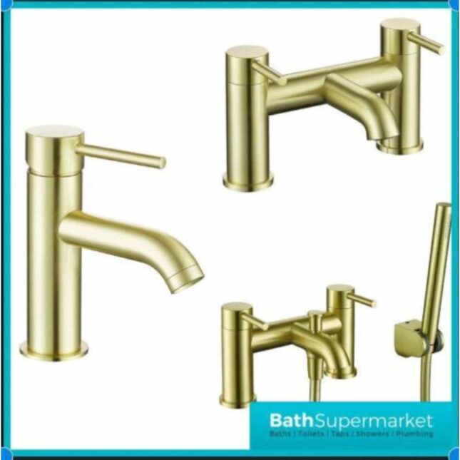 Synergy Studio D Round Brushed Brass Bath Shower Filler Mixer Tap Kit SY-G04BB