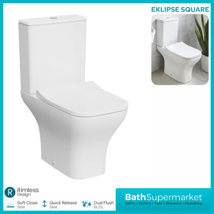 Kartell Eklipse Square Open Back Rimless Close Coupled Toilet Pan With Cistern & Seat