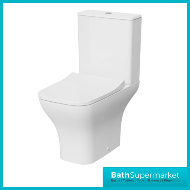 Kartell Eklipse Square Open Back Rimless Close Coupled Toilet Pan With Cistern & Seat