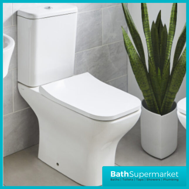 Kartell Eklipse Square Open Back Rimless Close Coupled Toilet Pan With Cistern & Seat