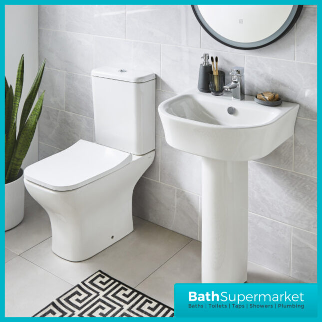 Kartell Eklipse Square Open Back Rimless Close Coupled Toilet Pan With Cistern & Seat