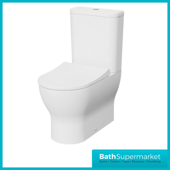 Kartell Eklipse Round Closed Back Rimless Close Coupled Toilet Pan With Cistern & Soft Close Seat