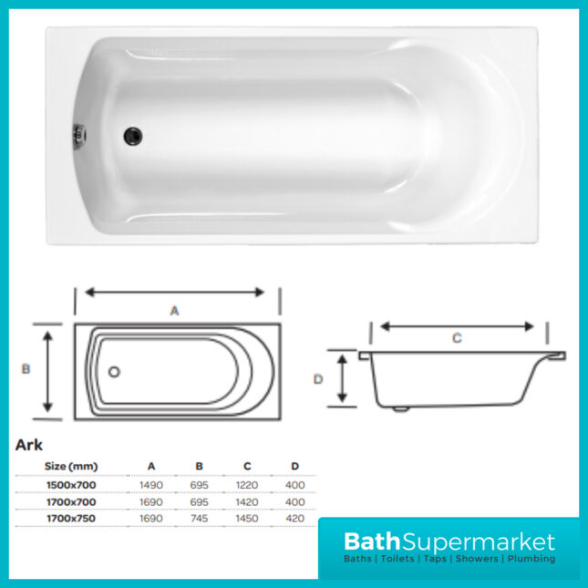 Kvit Arc Single Ended Acrylic Bath Various Sizes