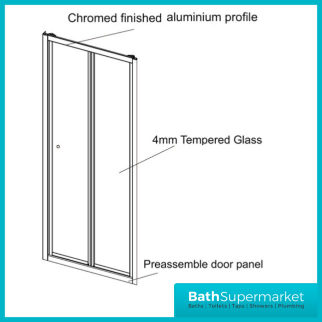 Kvit Kv6 Chrome Frame Bi-Fold 4mm Glass Shower Door 700mm - 900mm Wide - Image 4
