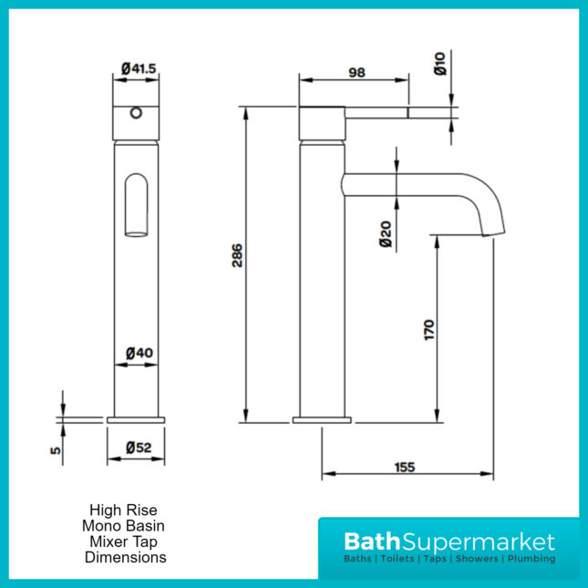 Aeris Matt Black Tall High Rise Mono Basin Mixer Lever Handle Tap