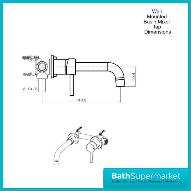 Aeris Matt Black Wall Mounted Single Lever Handle Basin Mixer Spout Tap