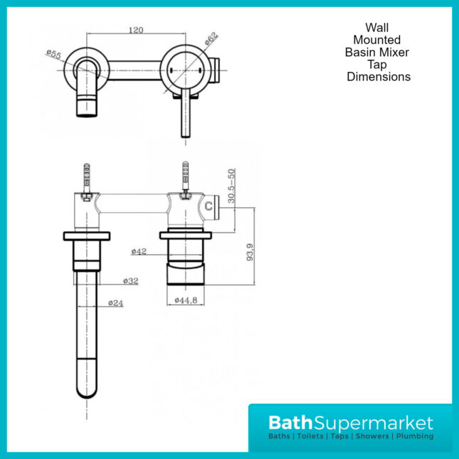 Aeris Matt Black Wall Mounted Single Lever Handle Basin Mixer Spout Tap