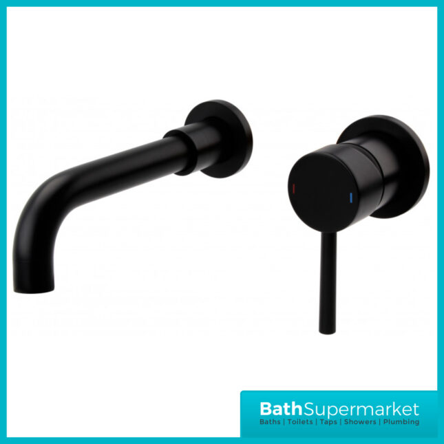 Aeris Matt Black Wall Mounted Single Lever Handle Basin Mixer Spout Tap
