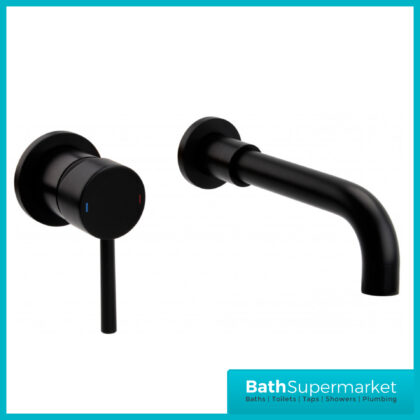 Aeris Matt Black Wall Mounted Single Lever Handle Basin Mixer Spout Tap