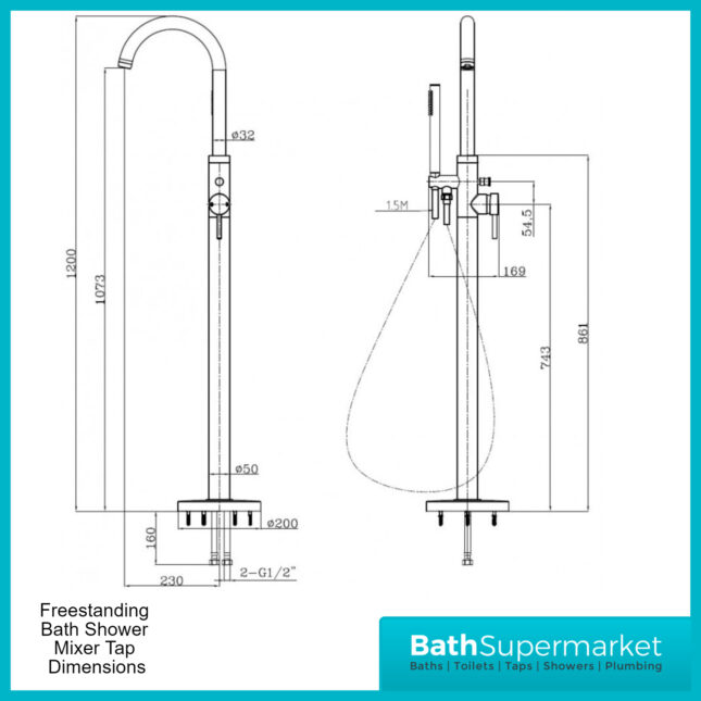 Aeris Matt Black Freestanding Bath Shower Mixer Tap With Shower Kit