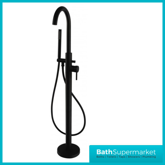 Aeris Matt Black Freestanding Bath Shower Mixer Tap With Shower Kit