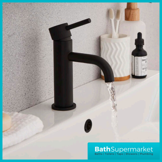 Aeris Matt Black Mono Basin Mixer Lever Handle Tap